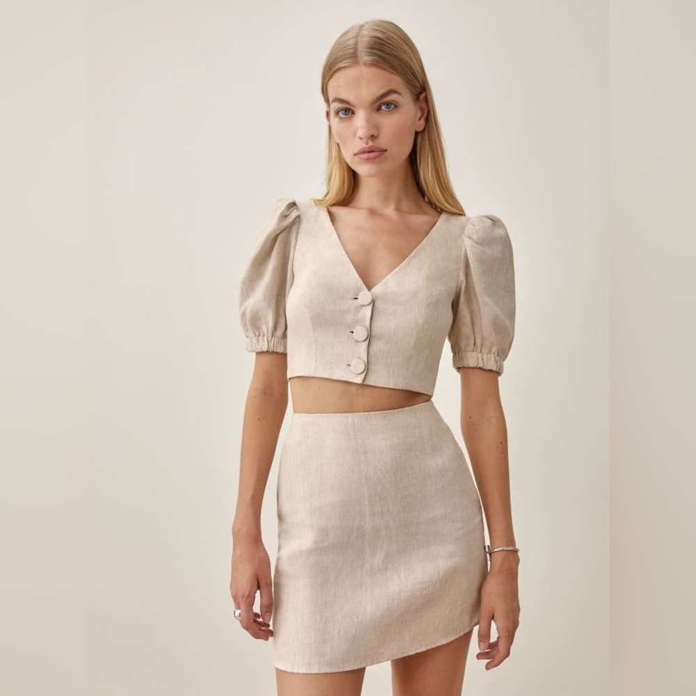 reformation Ethel linen two piece in oatmeal